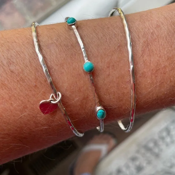 Stella & Dot Siver and Turquoise Bangle Bracelet Set - Picture 4 of 4
